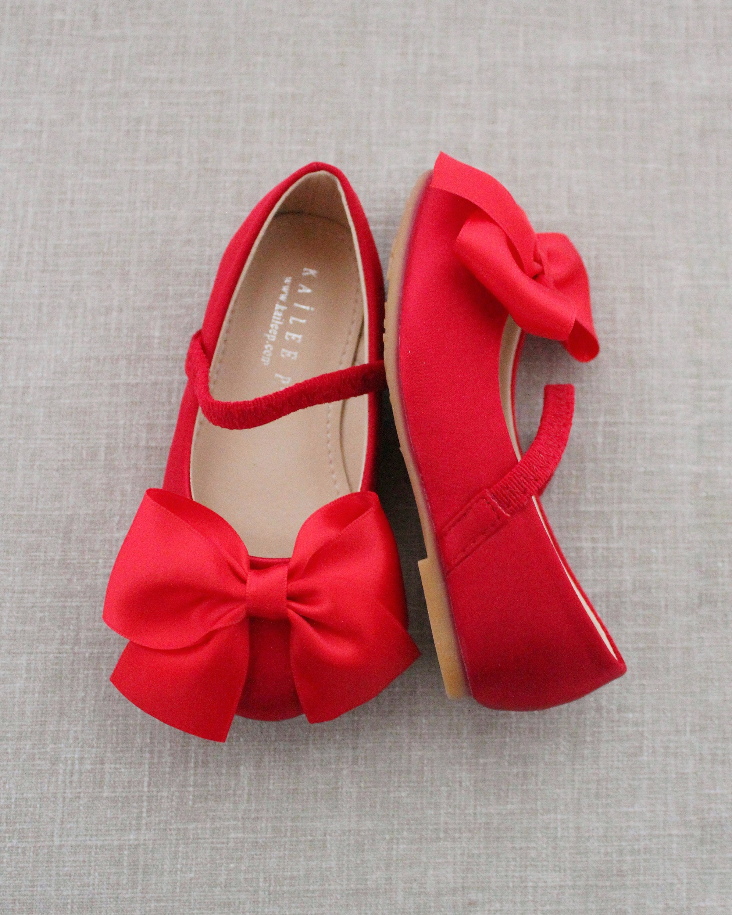 Red Satin Mary Jane with FRONT SATIN BOW for flower girls | Etsy