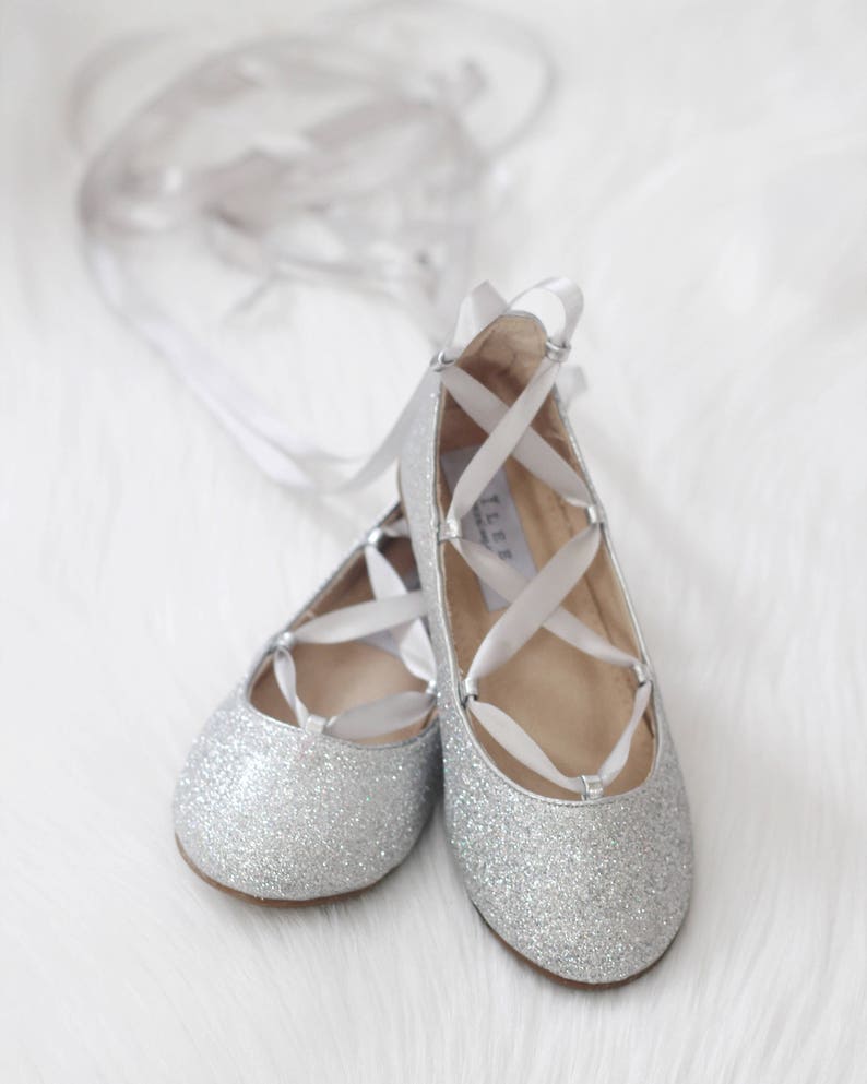 SILVER GLITTER Infant Girl Shoe and Girls Ballerina Shoes Lace - Etsy