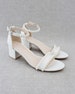 Women & Kids Shoes | Ivory Satin Block Heel Sandal with PEARLS, Women Sandals, Wedding Sandals, Flower Girls Shoes, Mommy and Mini Shoes 