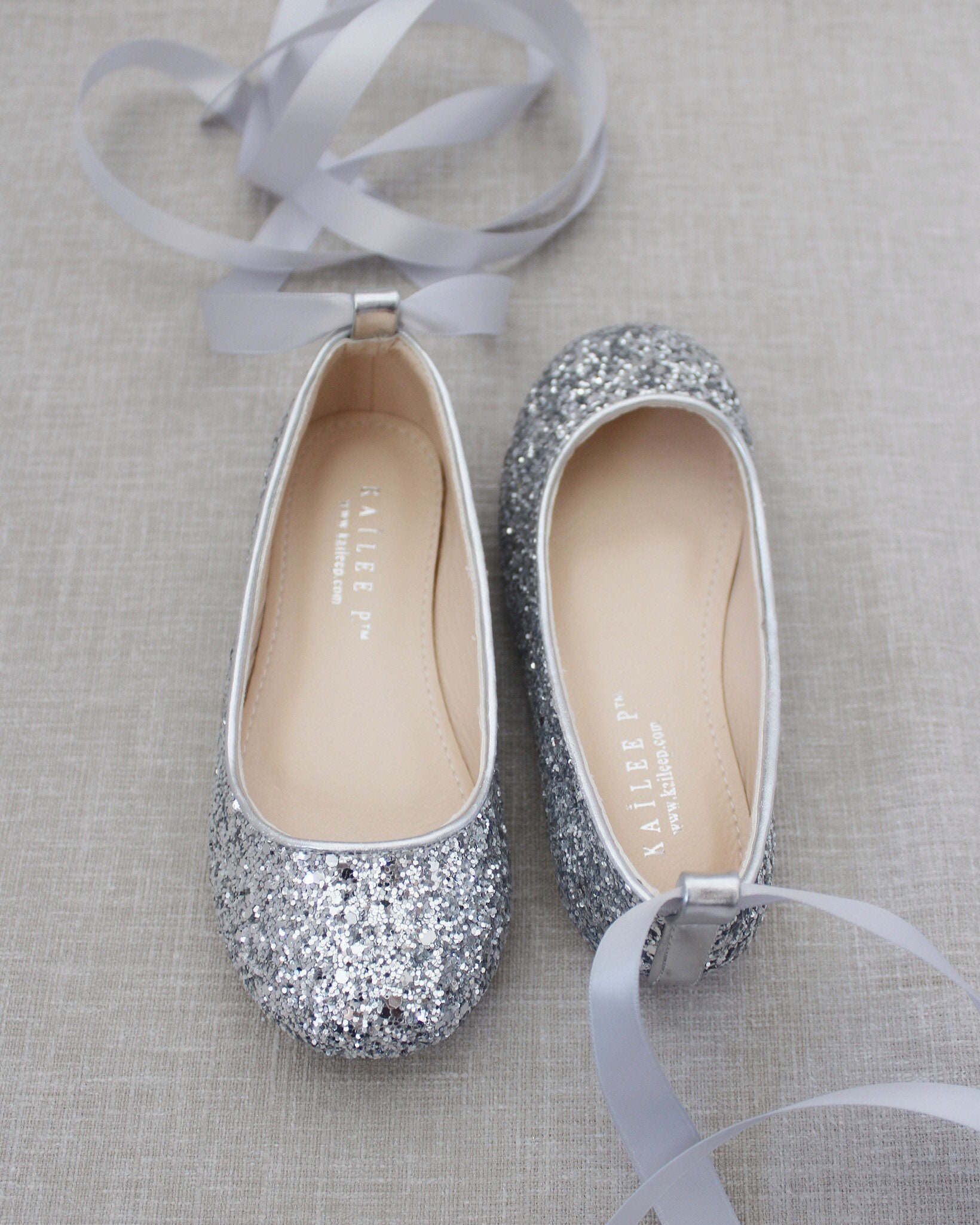 Silver Rock Glitter Ballet Flats With Satin Ankle Tie or | Etsy