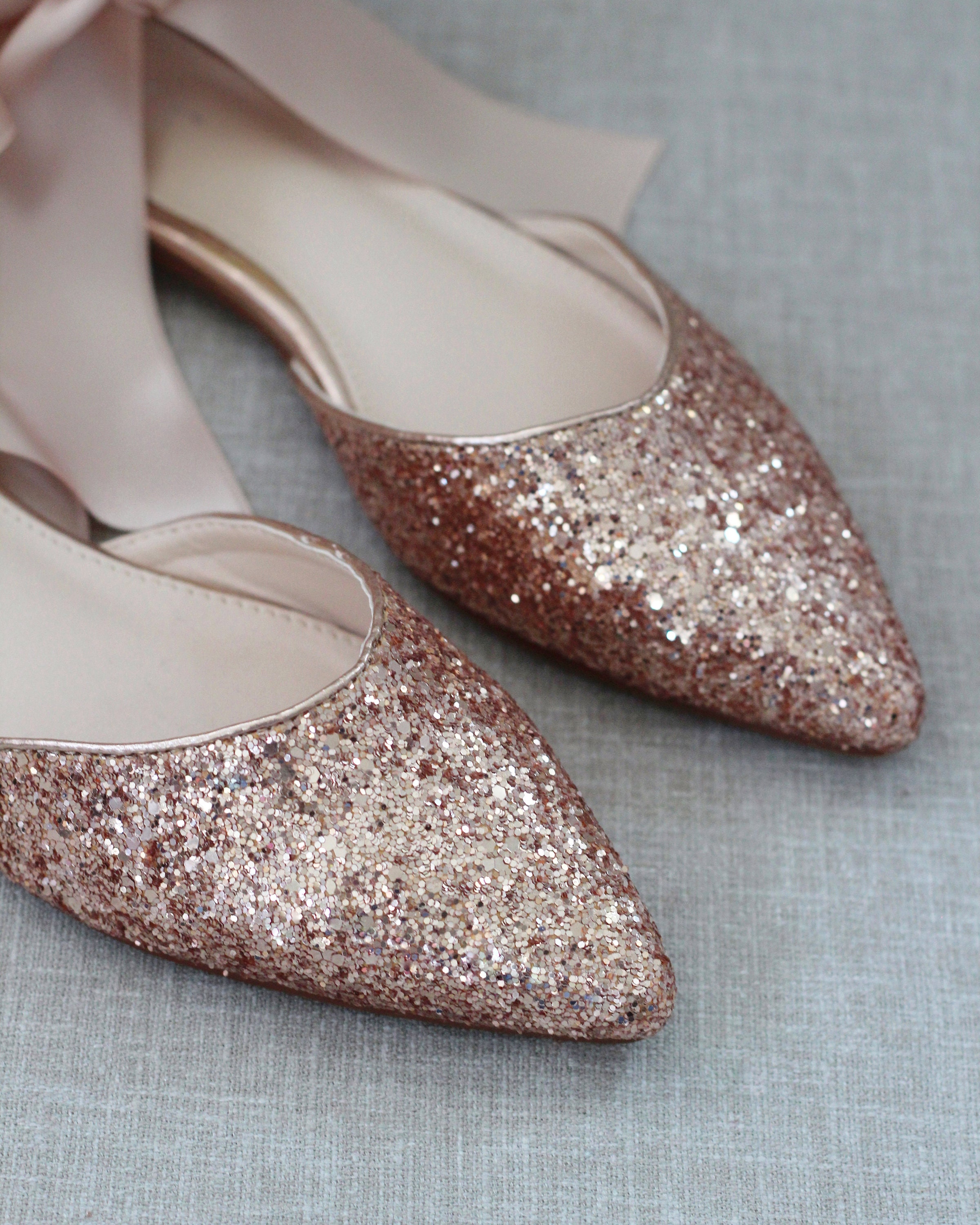 Rose gold glitter flat shoes Clearance