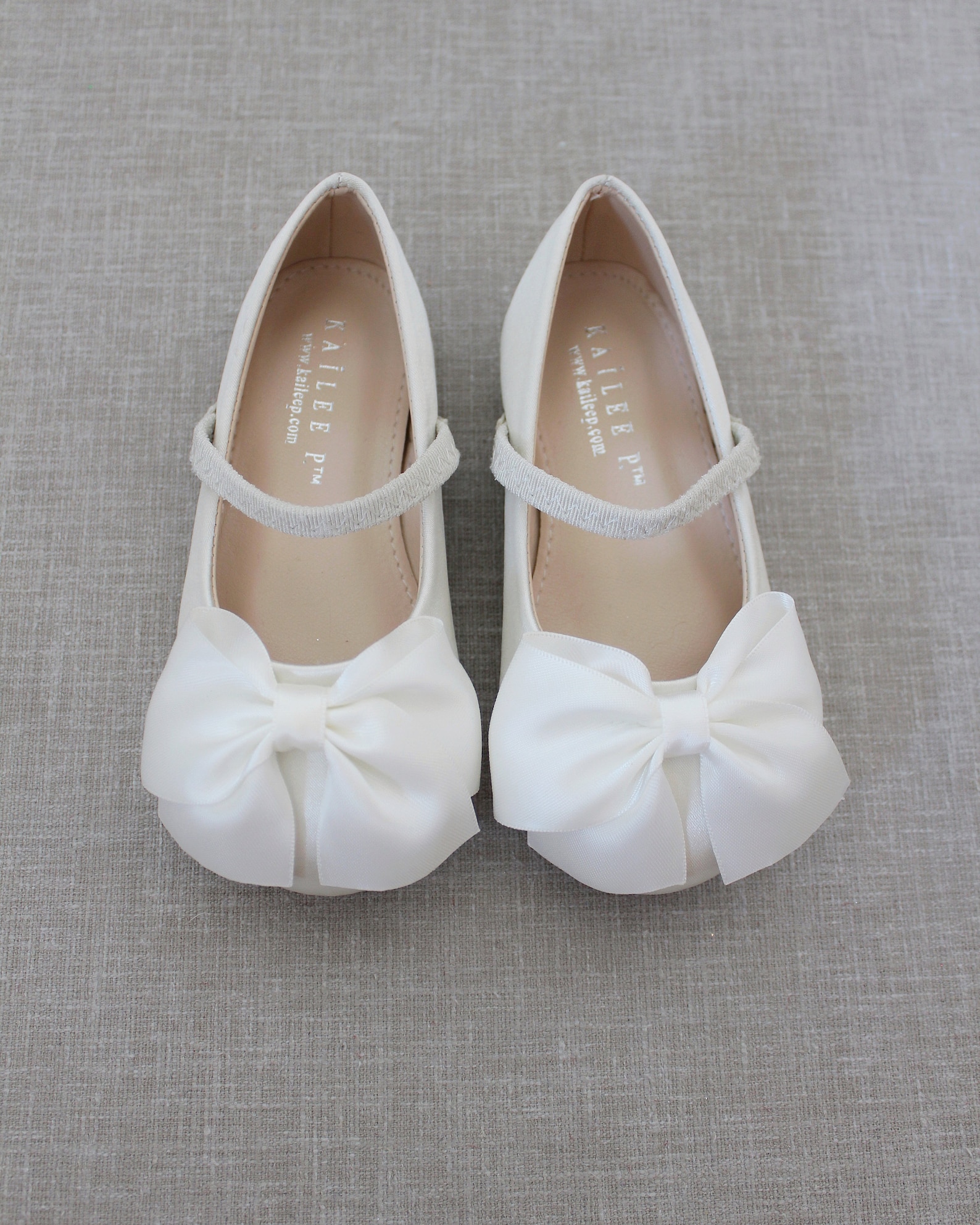 Ivory Satin Mary Jane Flats With FRONT SATIN BOW Perfect for Weddings ...