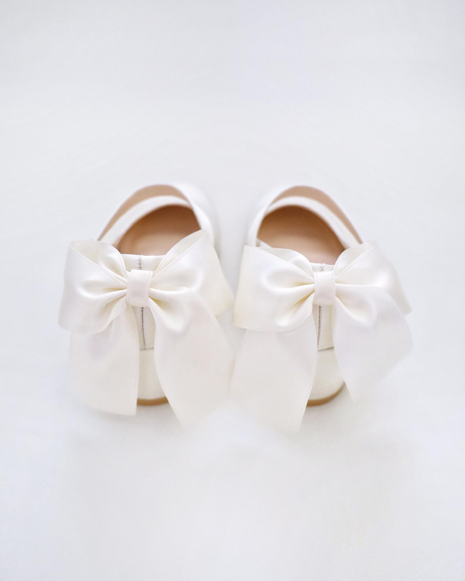 Ivory & White Satin Mary Jane Girls Block Heel With Back Satin Bow ...