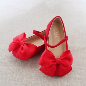 Red Satin Mary Jane With FRONT SATIN BOW for Fall Flower Girls Shoes ...