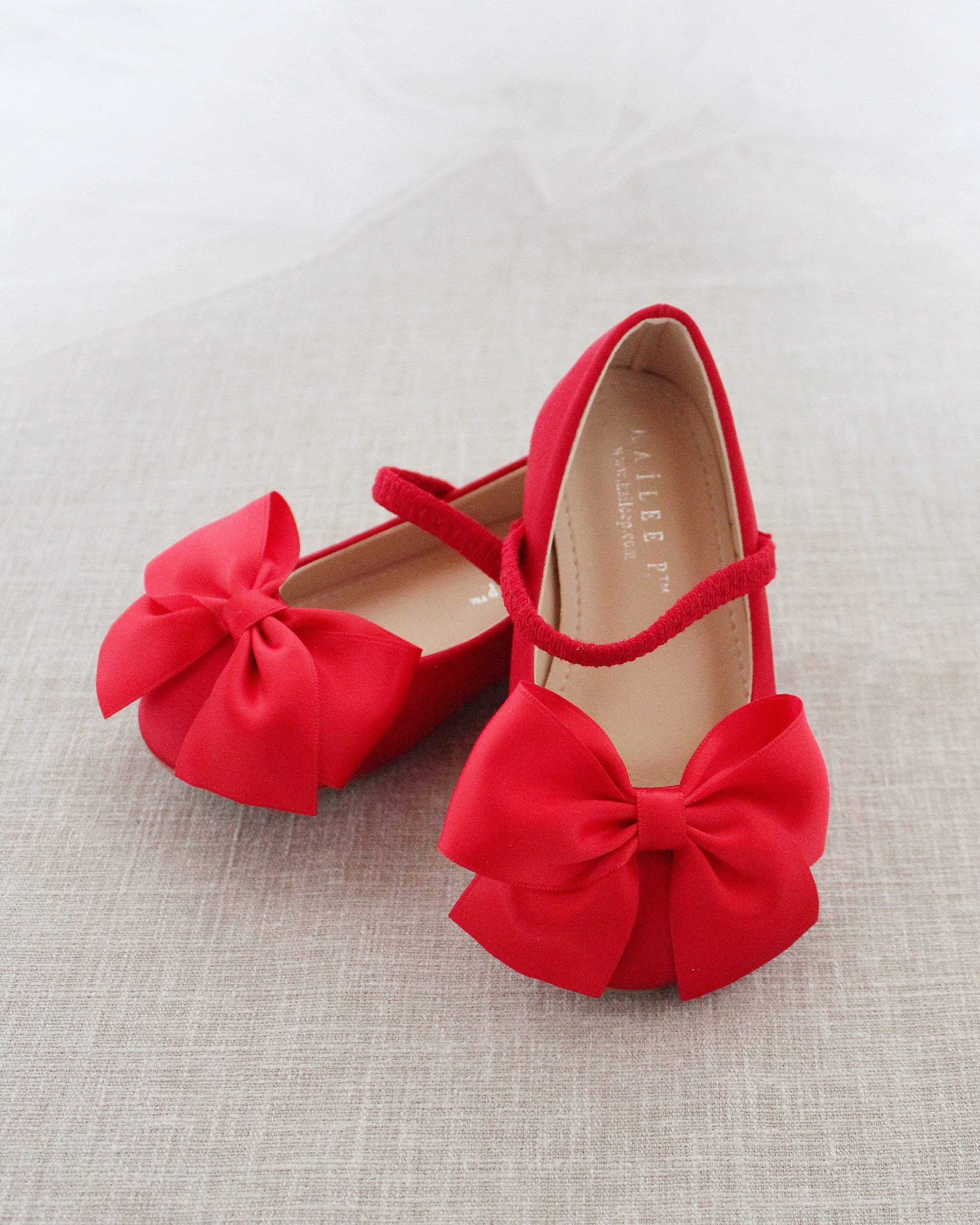 Red Satin Mary Jane with FRONT SATIN BOW for flower girls | Etsy