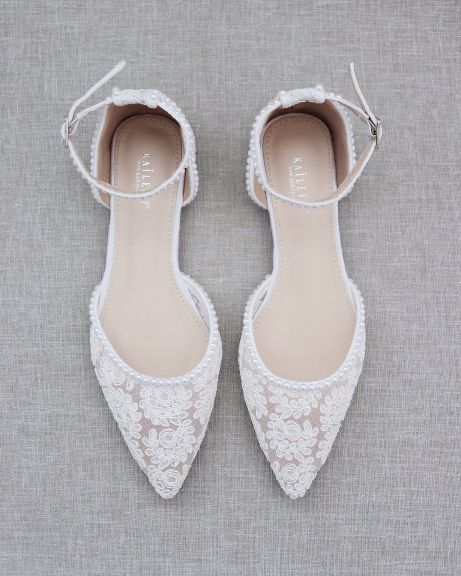 White Crochet Lace Pointy Toe Flats With MINI PEARLS Women - Etsy