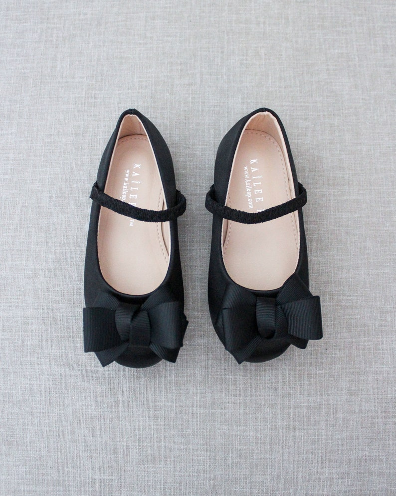 Black Satin Mary Jane With GROSGRAIN BOW for Fall Flower Girl Shoes ...