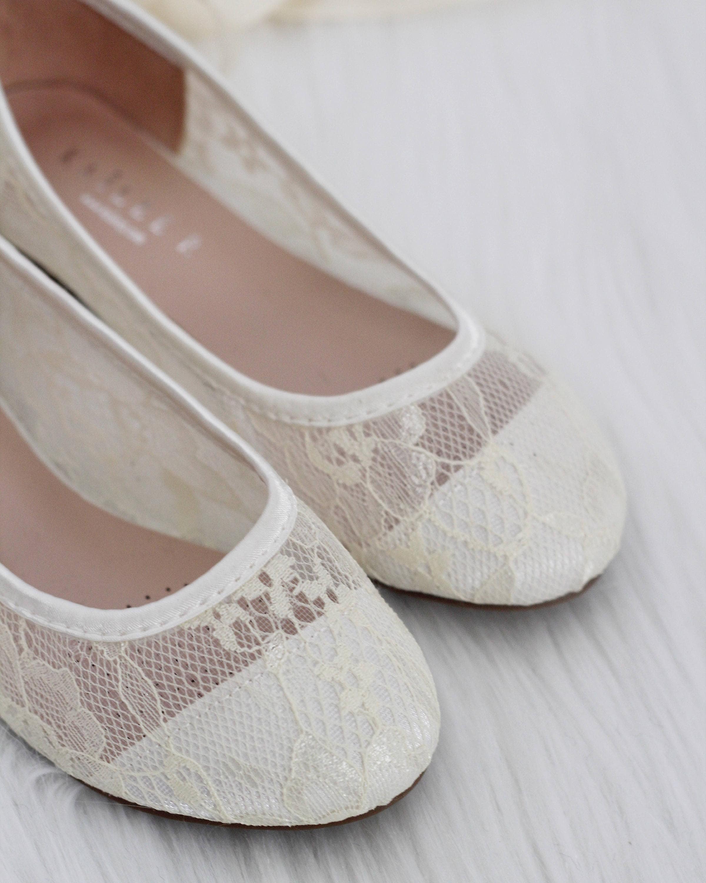 Girls IVORY Lace Ballerina Flats With Satin Ribbon Lace Up Etsy