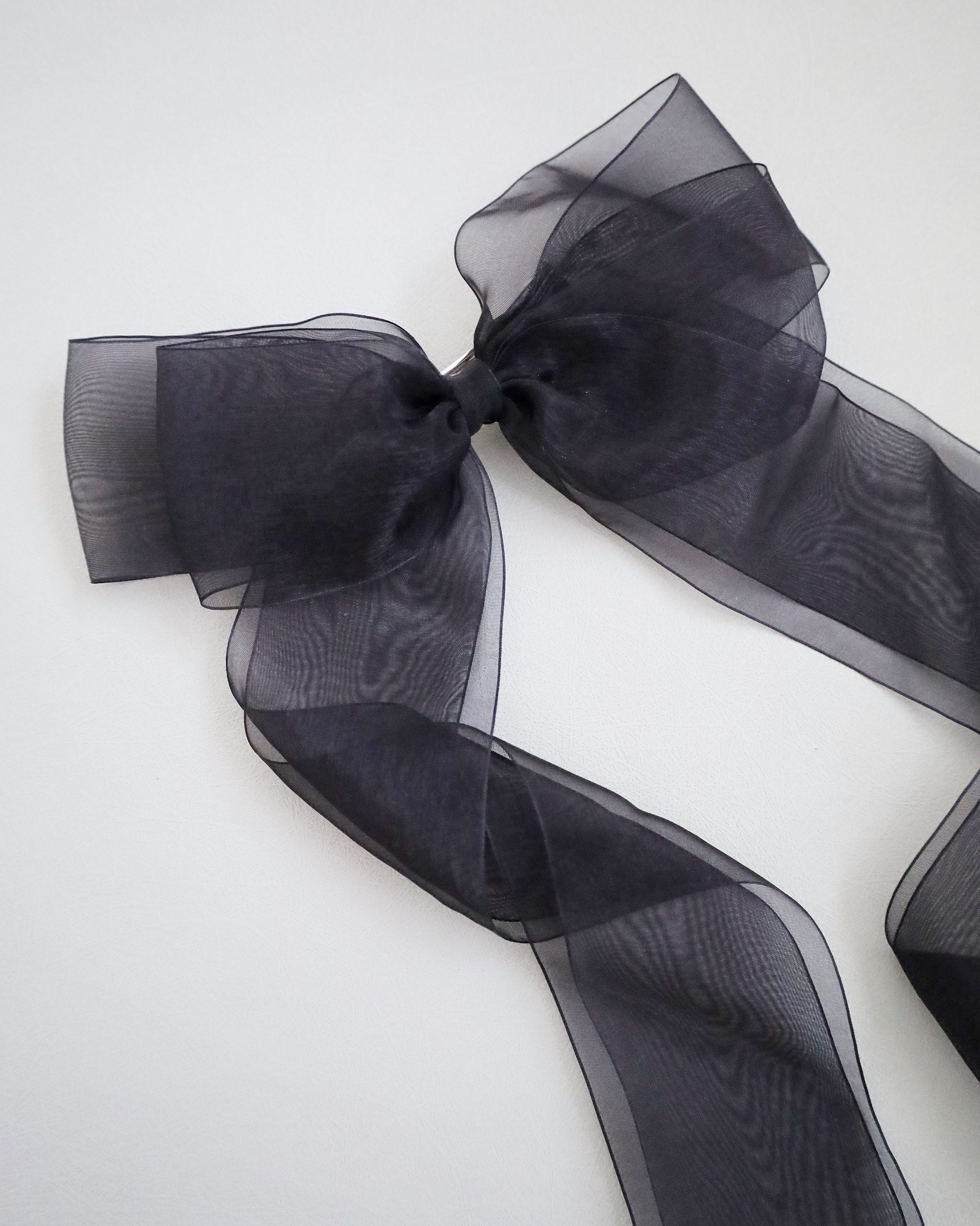Oversized Black Organza Long Tail Bow, Wedding Hair 