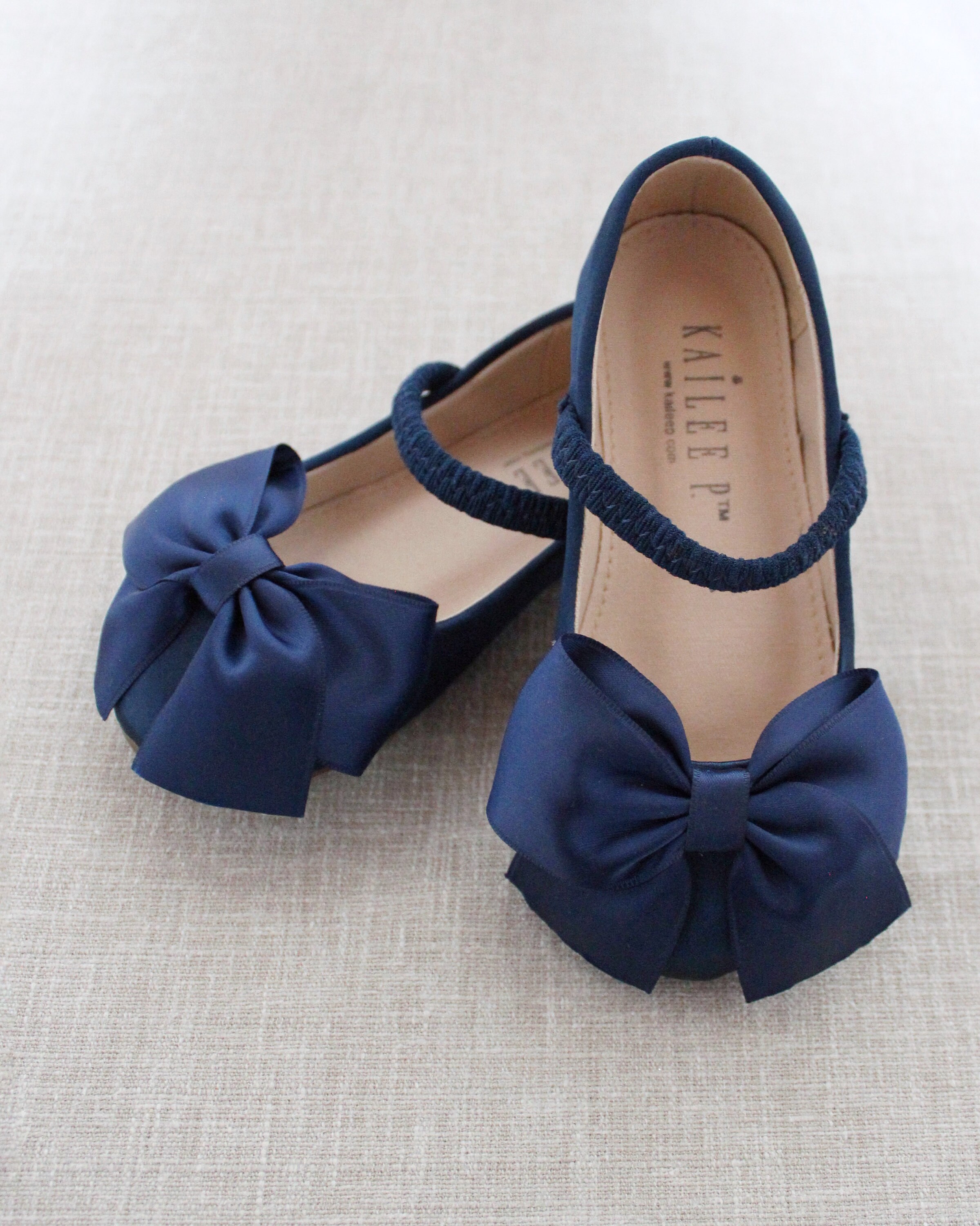 Navy Satin Mary Jane With FRONT SATIN BOW for Fall Flower Girls Shoes ...
