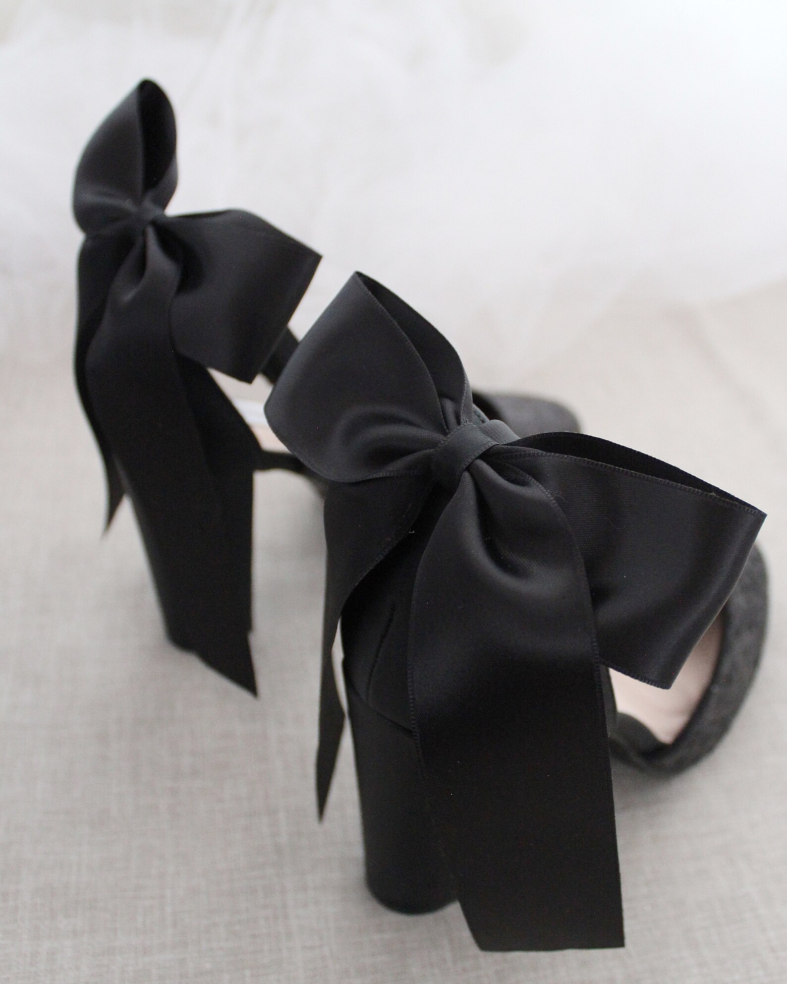 black block heels with bow