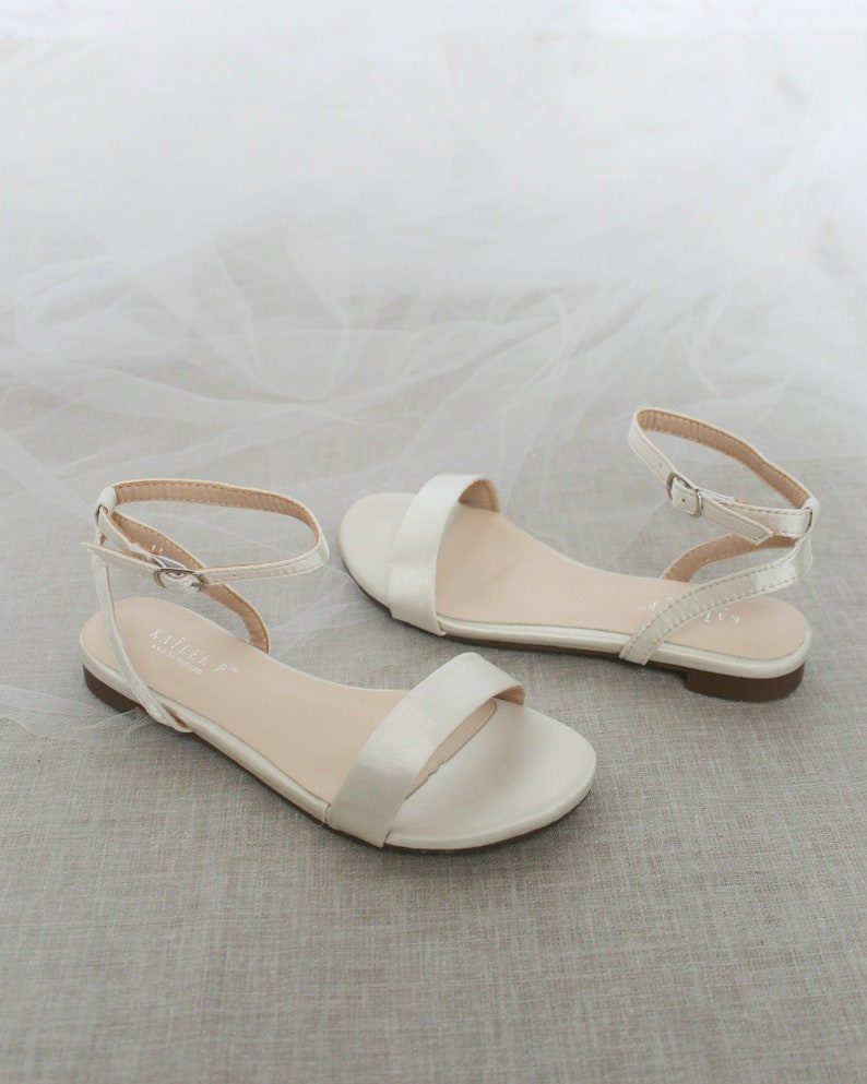 Ivory Satin Flat Sandal with WRAPPED SATIN TIE, Bridesmaid Shoes, Women Sandals, Kids Sandals, Mommy and Me Shoes image 5