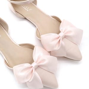 Dusty Pink Satin Pointy Toe Flats With Front Satin Bow, Women Wedding ...
