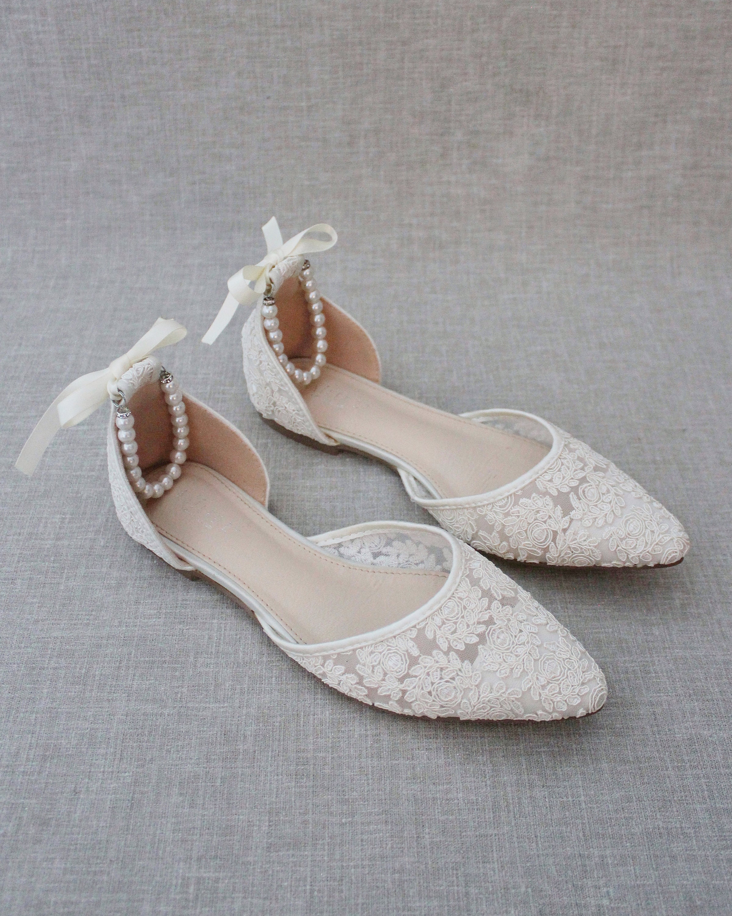 Ivory Crochet Lace Pointy Toe Flats Women Wedding Shoes | Etsy Canada