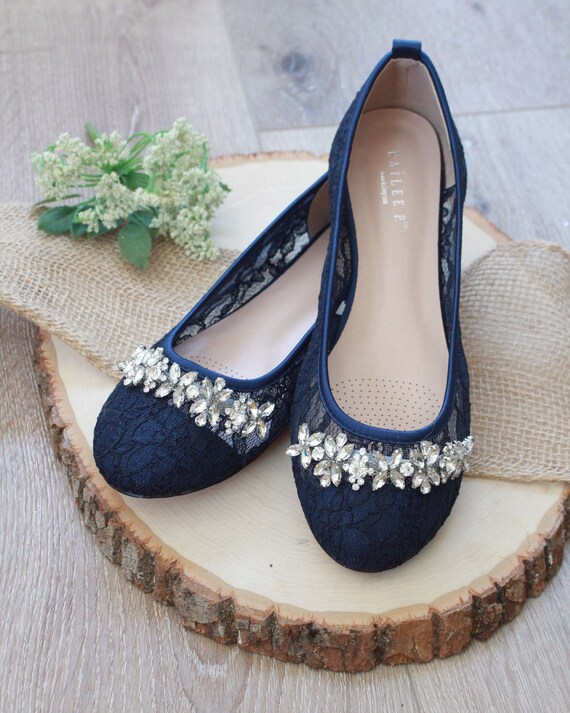 navy blue lace flats