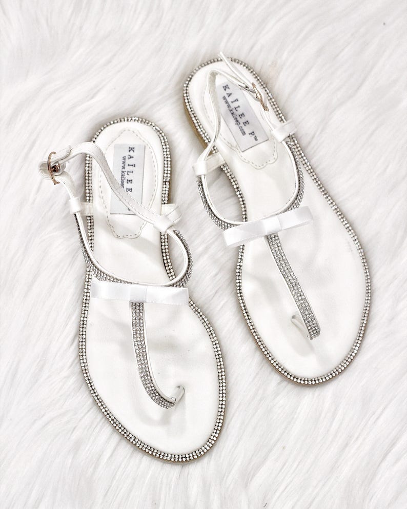 white t strap sandals flat