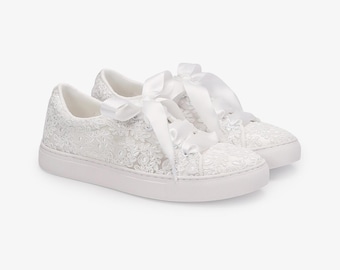 White Crochet Lace Wedding Platform Sneakers, Wedding Shoes, Bridesmaids, Special Occassions, Bridal Flats