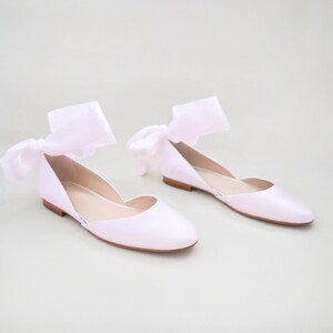 Dusty Pink Satin Round Toe Bridal Flat With Wrapped Ribbon Tie - Bridal ...
