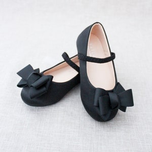 Black Satin Mary Jane With GROSGRAIN BOW for Fall Flower Girl Shoes ...