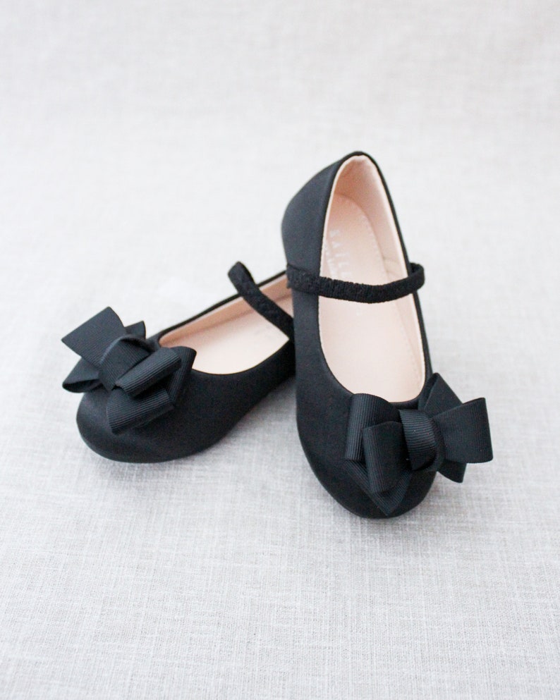 Black Satin Mary Jane With GROSGRAIN BOW for Fall Flower Girl Shoes ...