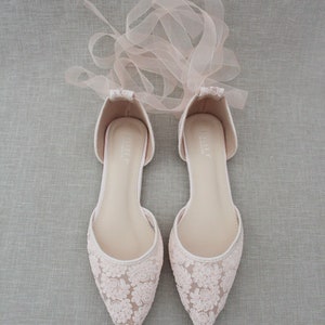 Dusty Pink Crochet Lace Pointy Toe Flats Women Wedding - Etsy