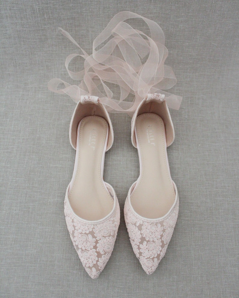 Dusty Pink Crochet Lace Pointy Toe Flats Women Wedding | Etsy