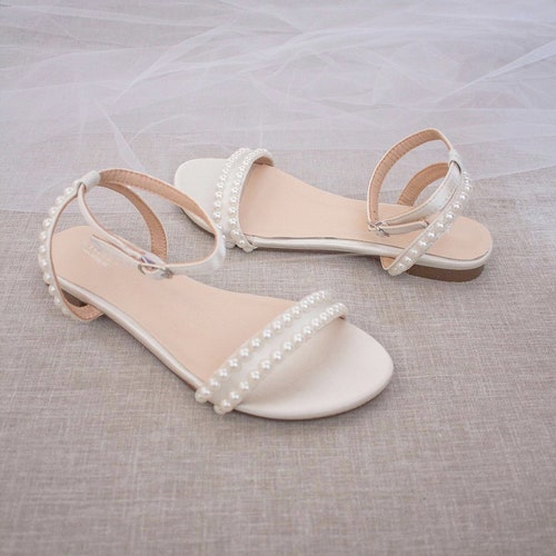 Ivory Satin Flat Sandal With WRAPPED SATIN TIE Bridesmaid - Etsy