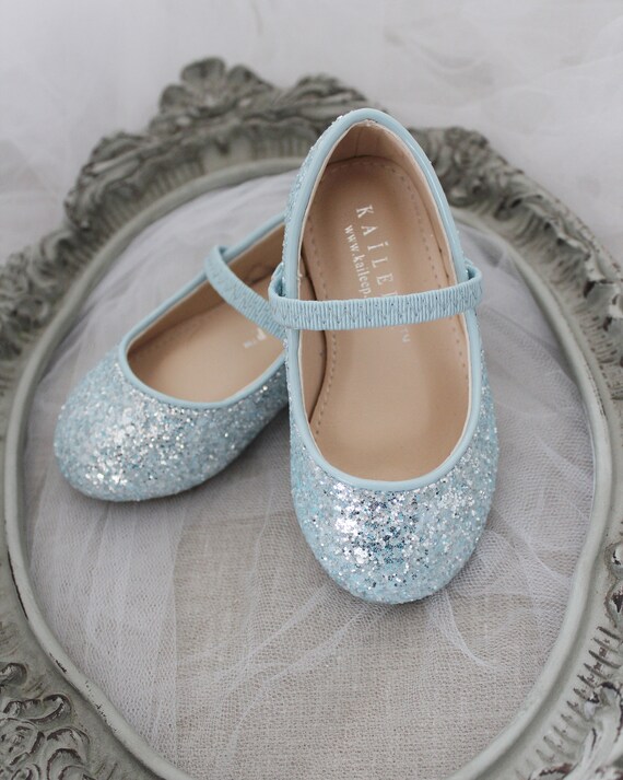 LIGHT BLUE Rock Glitter Mary Jane Flats 