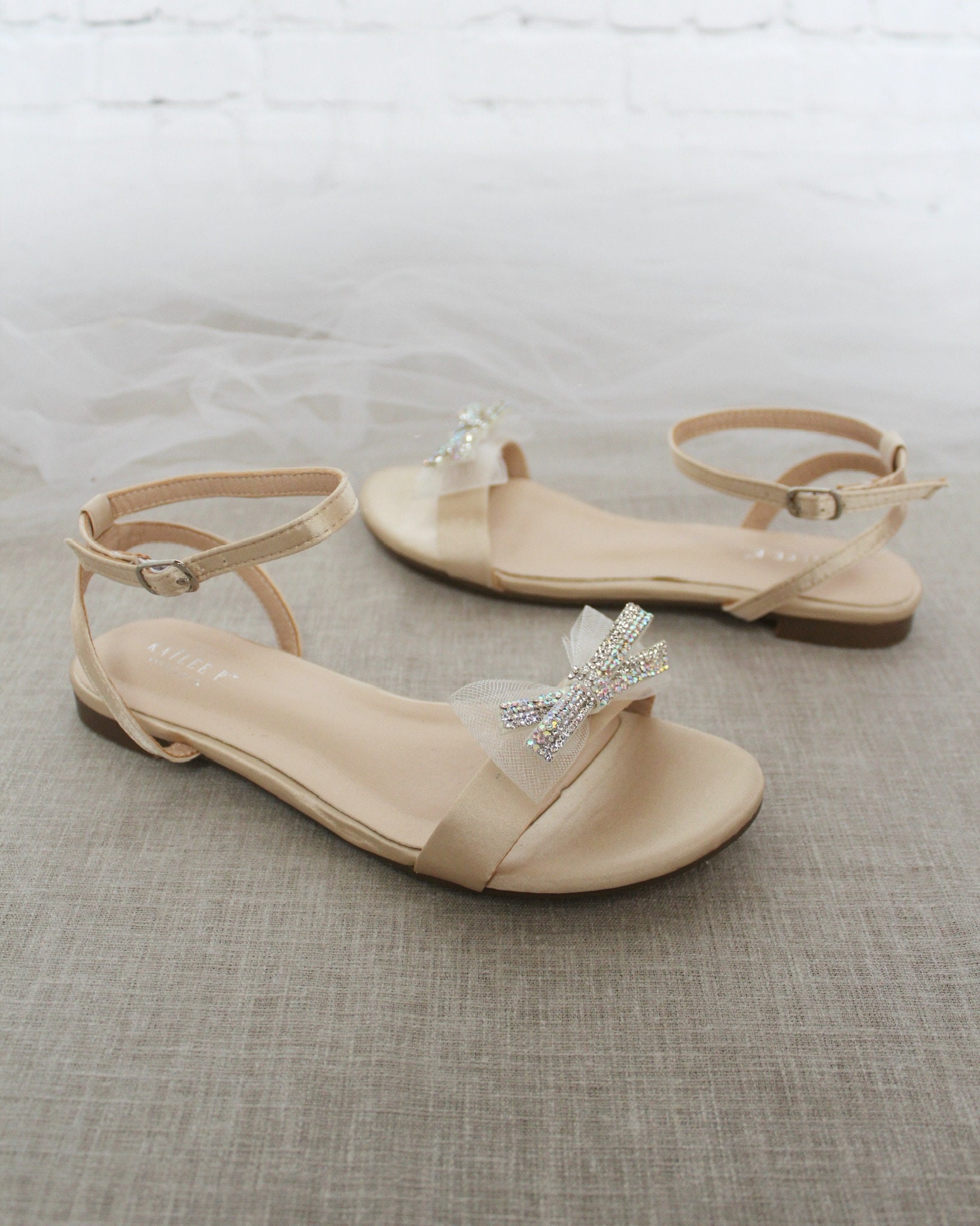 champagne satin sandals