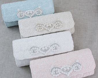 Pochette de mariage au crochet avec applications de perles, pochette de mariée, pochette de demoiselles d'honneur, accessoires de mariage, cadeau de mariage