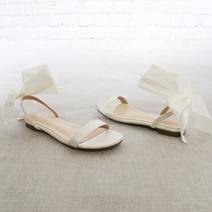 Ivory Satin Flat Sandal with WRAPPED SATIN TIE, Bridesmaid Shoes, Women Sandals, Kids Sandals, Mommy and Me Shoes image 1