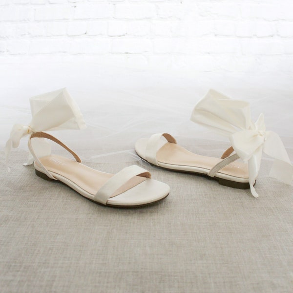 Ivory Satin Flat Sandal with WRAPPED SATIN TIE, Bridesmaid Shoes, Women Sandals, Kids Sandals, Mommy and Me Shoes