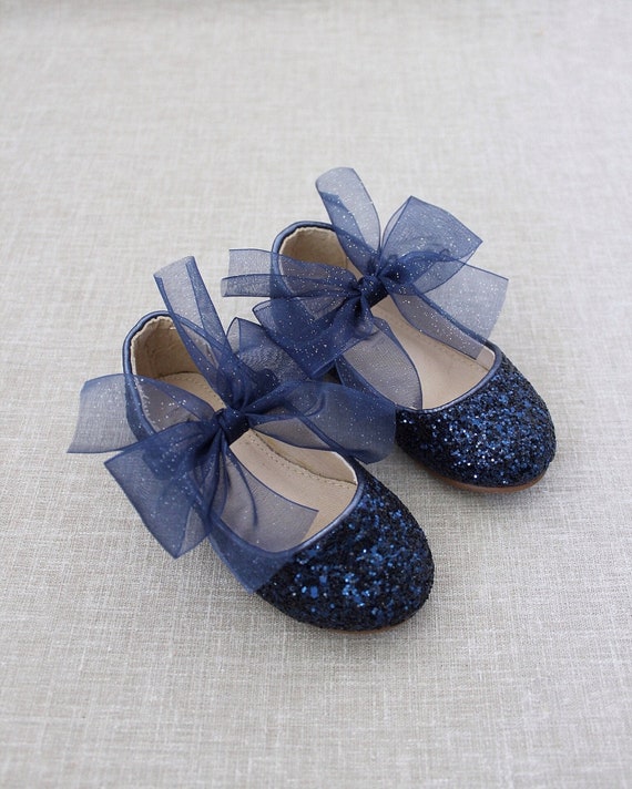 NAVY Blue Rock Glitter Maryjane with CHIFFON BOW for flower | Etsy