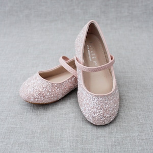 Dusty Pink Rock Glitter Maryjane Flats for Flower Girls Shoes image 5