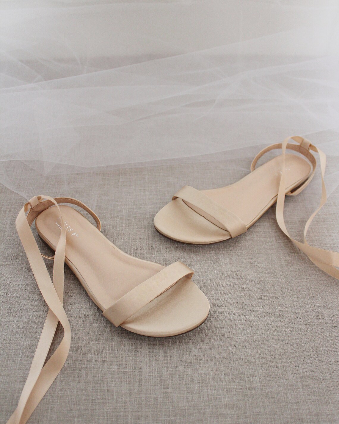 champagne colored flat sandals