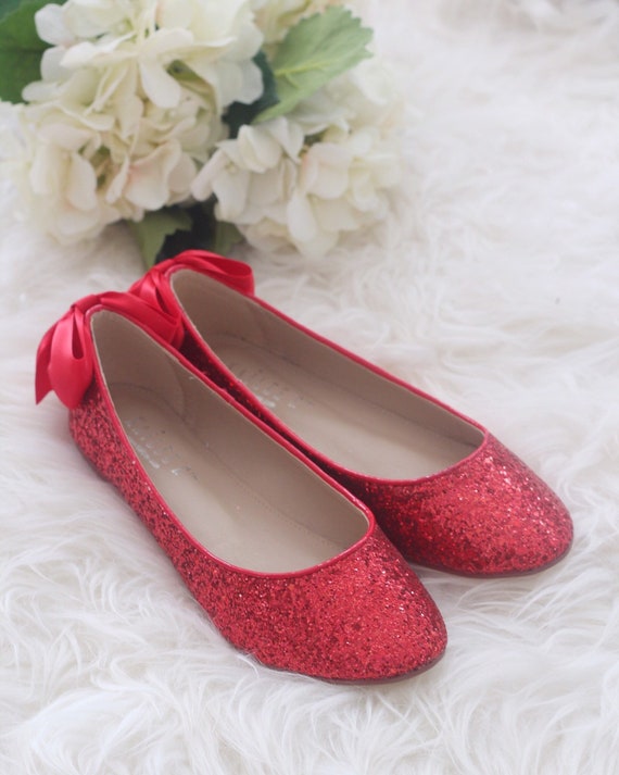 red glitter flat shoes
