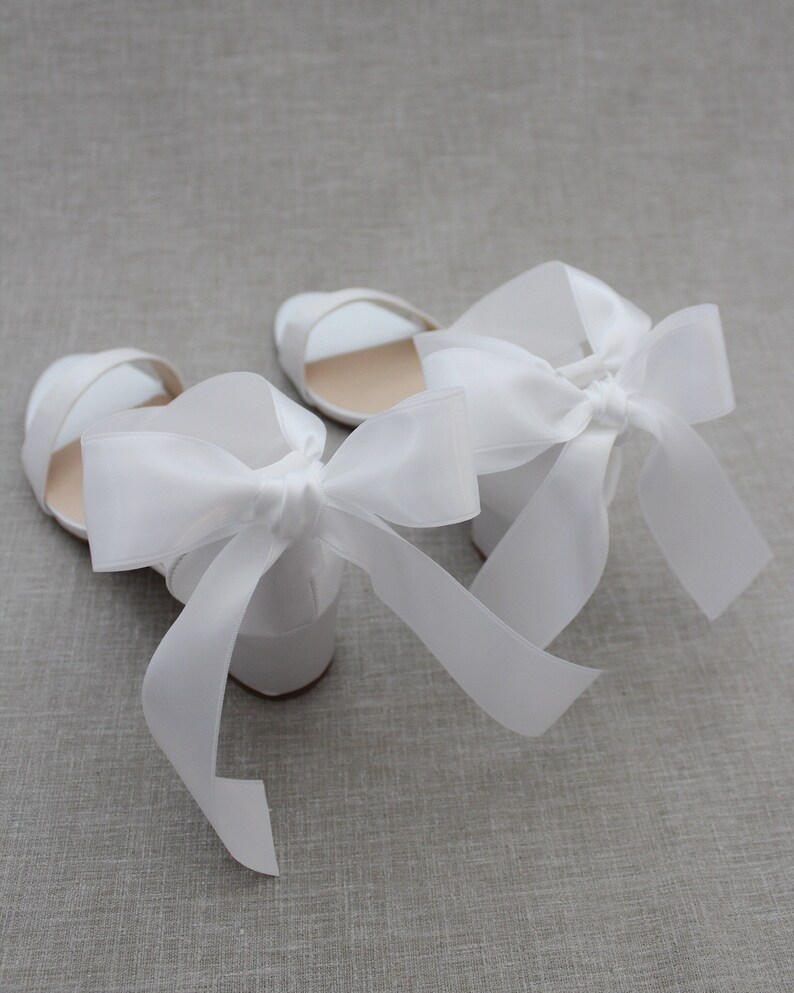 white satin block heels