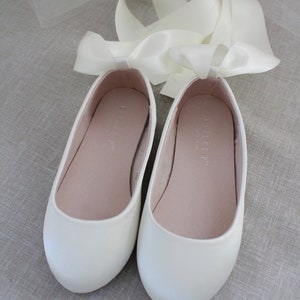 Kids Shoes Ivory Satin Flats with Satin Ankle Tie Flower girls shoes, Baptism Shoes, Communion shoes, Kids Ballerina Shoes image 3