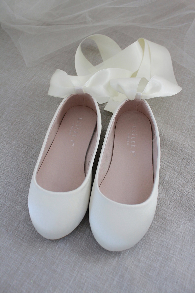 Kids Shoes Ivory Satin Flats with Satin Ankle Tie Flower girls shoes, Baptism Shoes, Communion shoes, Kids Ballerina Shoes image 3