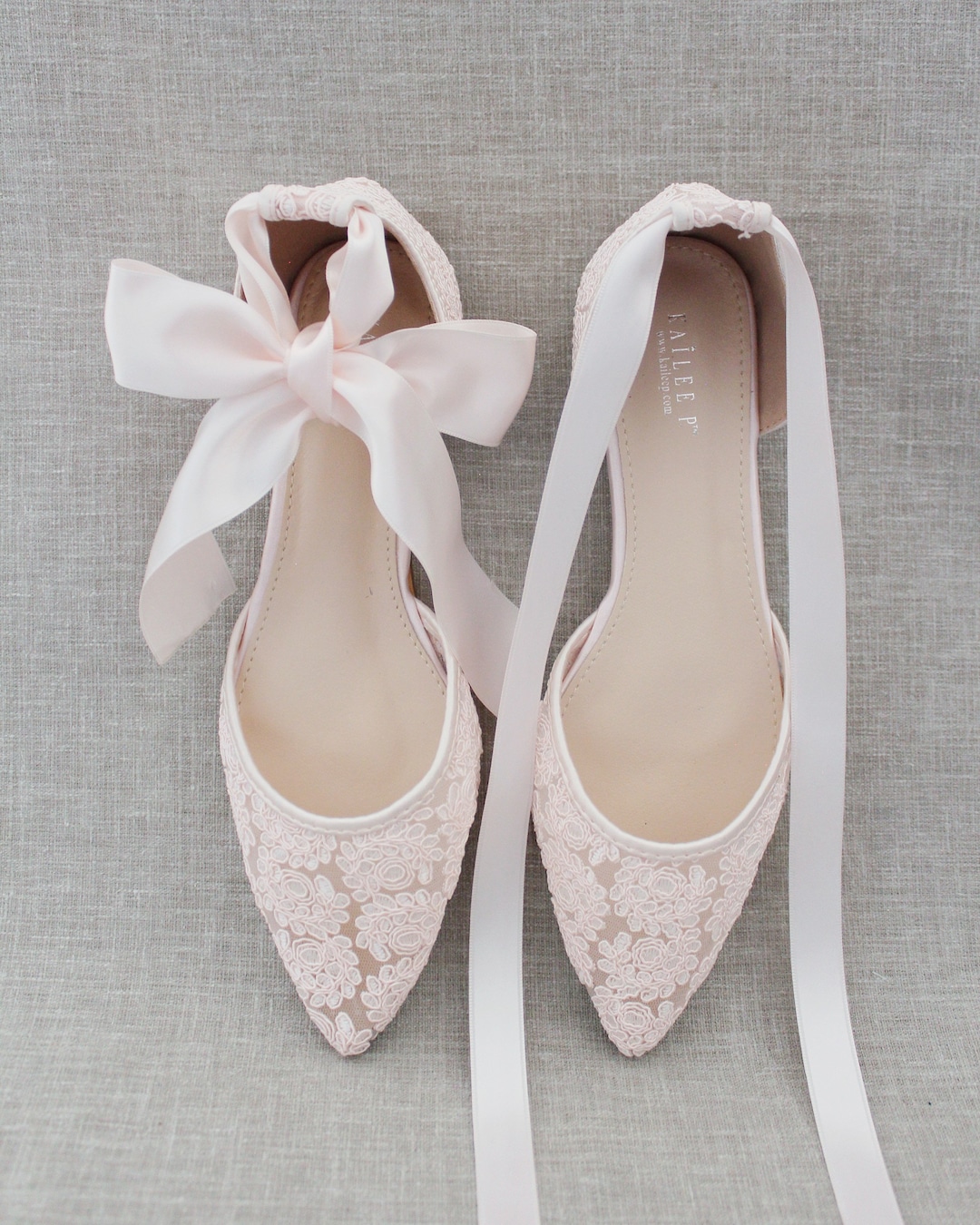 Wedding Shoes Laces Bow Flats Buy Dusty Pink Crochet Lace Pointy