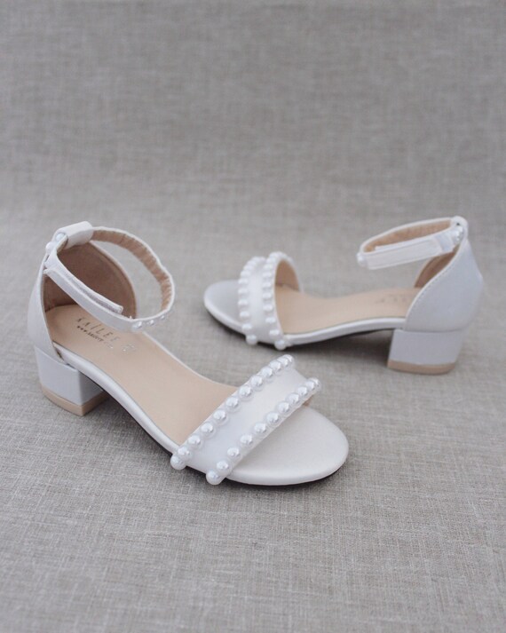 Women Kids Shoes White Satin Block Heel Sandal With Etsy
