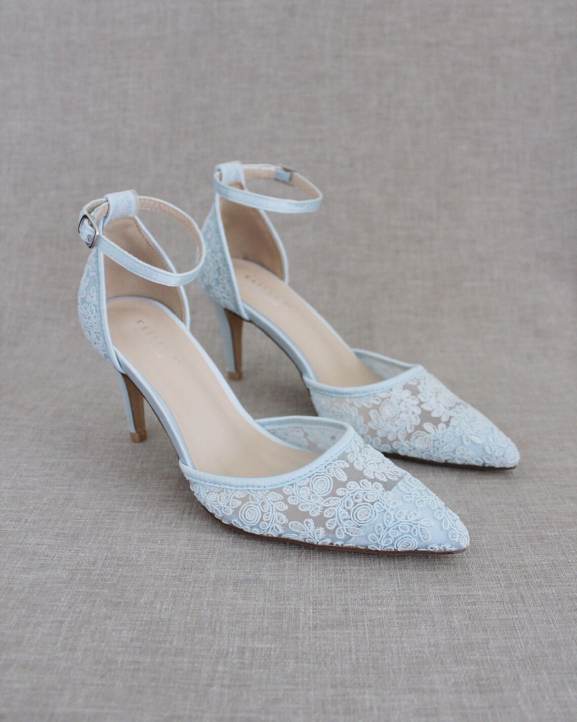 Light Blue Pointed-Toe Bow High Heel Shoes