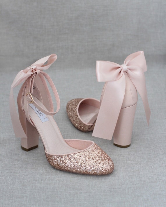 gold wedding shoes block heel