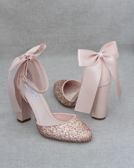 silver glitter block heel wedding shoes