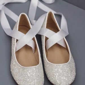 White Rock Glitter Flats With SATIN RIBBON Women White Wedding Shoes ...