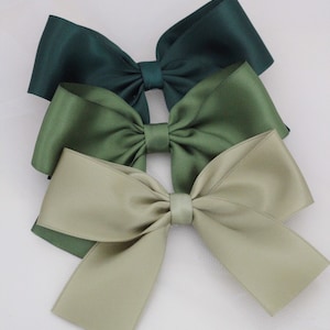 SATIN HAIR BOWS -  Green Hair Clips, Hunter Green Hair Bows, Flower Girls Bows, Party Bows