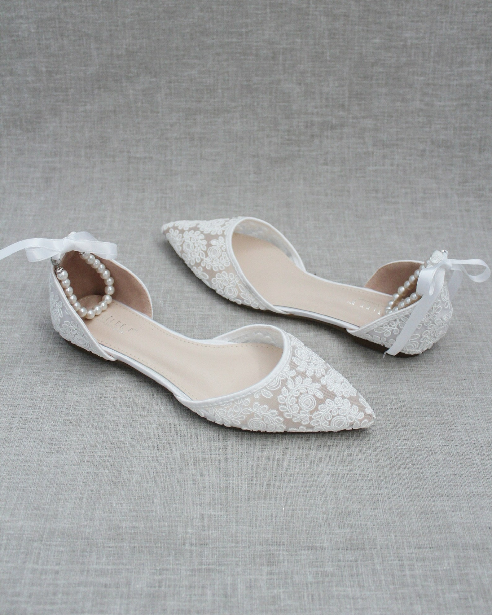 White Crochet Lace Pointy Toe Flats Women Wedding Shoes - Etsy