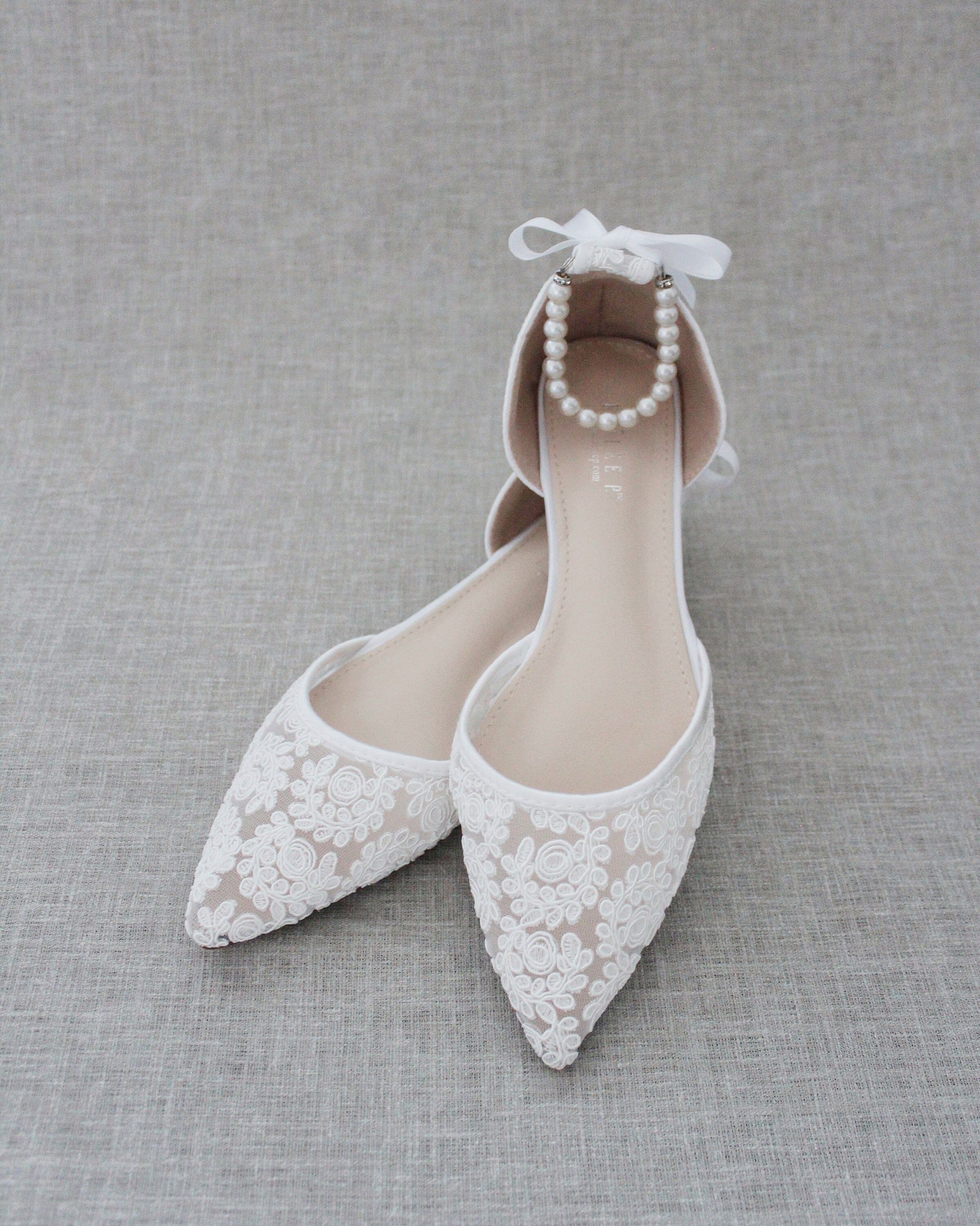 White Crochet Lace Pointy Toe Flats Women Wedding Shoes - Etsy UK