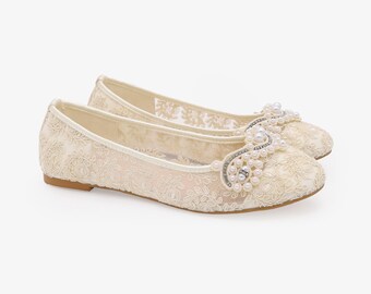 Ivory Crochet Lace Round Toe Flats With SMALL PEARLS APPLIQUE - Women  Wedding Shoes, Bridesmaid Shoes, Bridal Shoes, Bridal Lace Shoes - Etsy