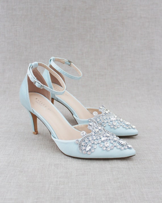 Light Blue Pointy Toe Heels With OVERSIZED RHINESTONES - Etsy